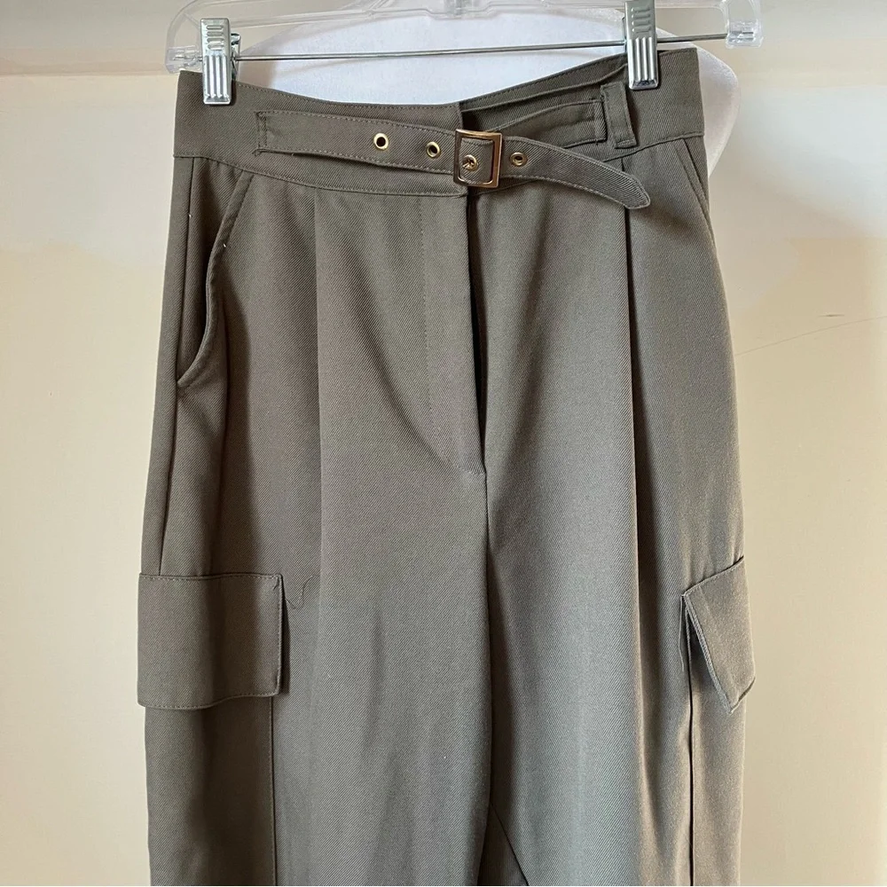 Zara Army Green Cropped Wide Leg Cargo Pant Trousers size XS
